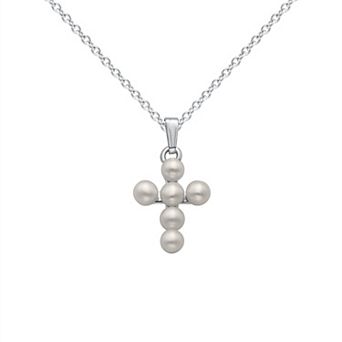 Precious Forever Sterling Silver Cultured Pearl Cross Pendant Necklace