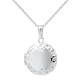 Precious Forever Sterling Silver Polished Floral Border Round Locket Pendant Necklace