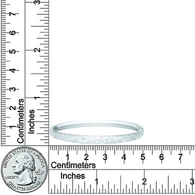 Precious Forever Rhodium Over Sterling Silver Floral Engraved Hinged Bangle Bracelet