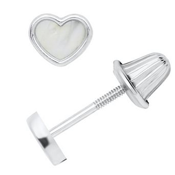 Precious Forever Rhodium Over Sterling Silver Mother-Of-Pearl Heart Bezel Stud Earrings