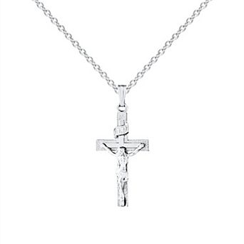 Precious Forever Kids Sterling Silver Polished & Textured Crucifix Pendant Necklace