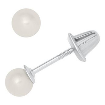 Precious Forever Rhodium Over Sterling Silver Round Freshwater Cultured Pearl Stud Earrings