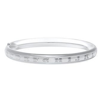 Precious Forever Rhodium Over Sterling Silver Alphabet Hinged Bangle Bracelet