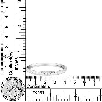 Precious Forever Rhodium Over Sterling Silver Milgrain Polished Heart Engraved Hinged Bangle Bracelet