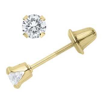 Precious Forever Kids 14k Gold Polished Round Cubic Zirconia Stud Earrings
