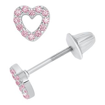 Precious Forever Kids Sterling Silver Pave Round Cubic Zirconia Heart Earrings