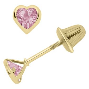 Precious Forever Kids 14k Gold Heart Cubic Zirconia Bezel Stud Earrings