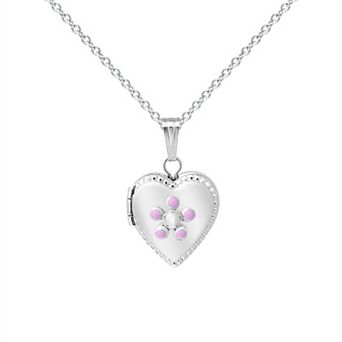 Precious Forever Sterling Silver Enameled Heart Locket Pendant Necklace