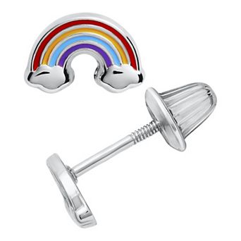 Precious Forever Rhodium Over Sterling Silver Enameled Rainbow Stud Earrings