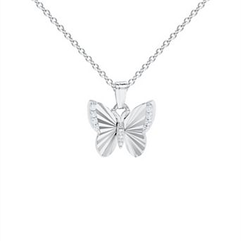 Precious Forever Sterling Silver Cubic Zirconia Butterfly Pendant Necklace