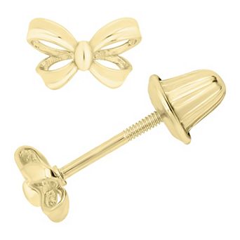 Precious Forever 14k Gold Polished Bow Stud Earrings