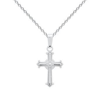 Precious Forever Kids Sterling Silver Milgrain & Polished Sunburst Cross Pendant Necklace