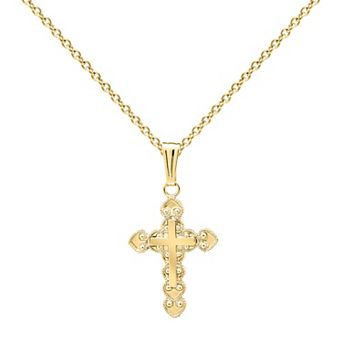 Precious Forever Kids 14k Gold Plated Milgrain & Polished Decorative Cross Pendant Necklace