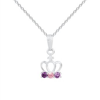 Precious Forever Kids Sterling Silver Cubic Zirconia Crown Pendant Necklace