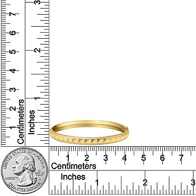 Precious Forever 14k Gold Plated Milgrain Polished Heart Engraved Hinged Bangle Bracelet