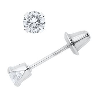 Precious Forever Kids Sterling Silver Round Cubic Zirconia Prong Set Stud Earrings
