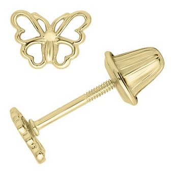 Precious Forever 14k Gold Polished Butterfly Stud Earrings