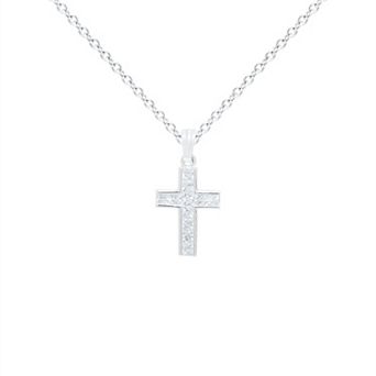 Precious Forever Sterling Silver White Topaz Pave Cross Pendant Necklace