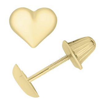 Precious Forever 14k Gold Polished Domed Heart Stud Earrings