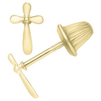 Precious Forever 14k Gold Polished Domed Cross Stud Earrings