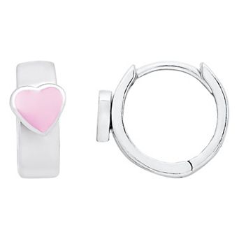 Precious Forever Rhodium Over Sterling Silver Heart Click-It Huggie Earrings