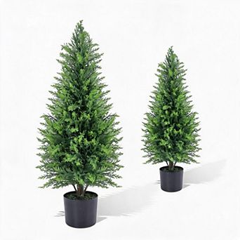 Artificial Cedar Topiary Trees Set of 2