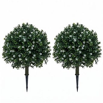 Set of 2 Artificial Cedar Topiary Ball Trees
