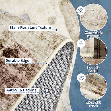 Boho Abstract Machine Washable Area Rugs with Non-Slip Rubber Backing Soft Foldable Living Room Rug