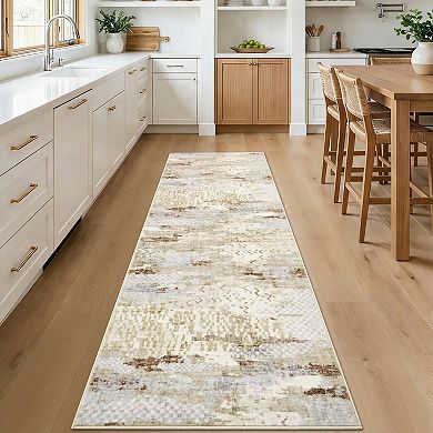 Boho Abstract Machine Washable Area Rugs with Non-Slip Rubber Backing Soft Foldable Living Room Rug