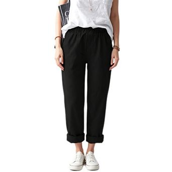 Women's straight-leg trousers, elastic waistband, casual trousers with pockets