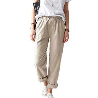 Women's straight-leg trousers, elastic waistband, casual trousers with pockets