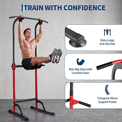 Power Tower Pull Up Bar Station,330 LBS Stable Gym Dip Station for home Strength Training Equipment