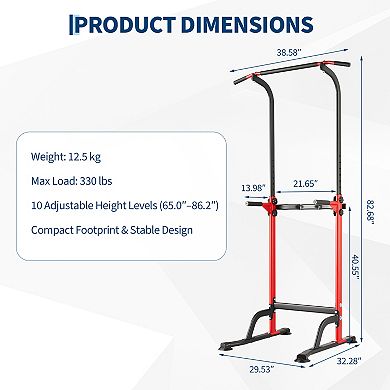 Power Tower Pull Up Bar Station,330 LBS Stable Gym Dip Station for home Strength Training Equipment
