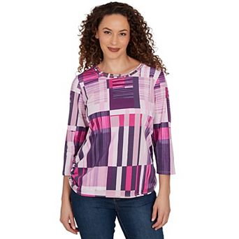 Women's Alfred Dunner Purple Bars Ruched Sides Top