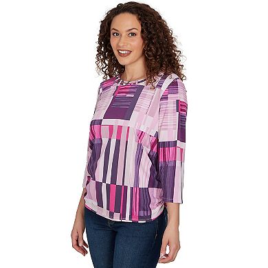 Women's Alfred Dunner Purple Bars Ruched Sides Top