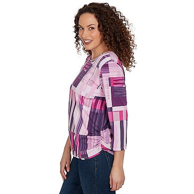 Women's Alfred Dunner Purple Bars Ruched Sides Top
