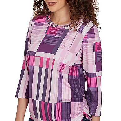 Women's Alfred Dunner Purple Bars Ruched Sides Top