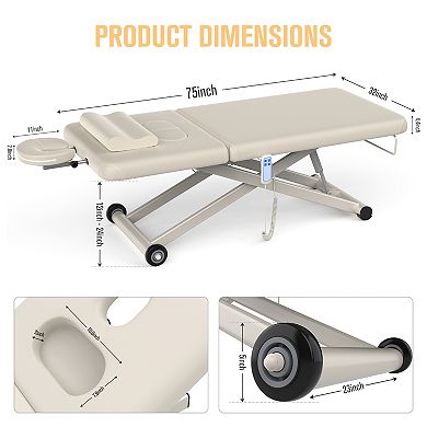 CEWOR Electric Massage Table, Height Adjustable with Remote & Mobile Base，Automatic Manual Backrest