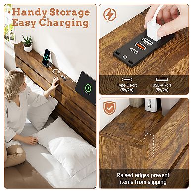 CEWOR Farmhouse Wooden Platform Bed Frame with Headboard