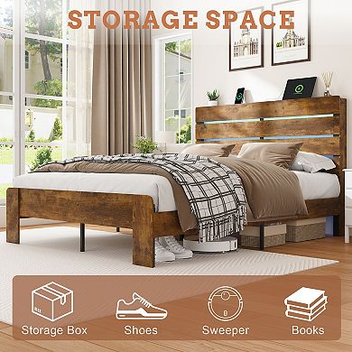 CEWOR Farmhouse Wooden Platform Bed Frame with Headboard