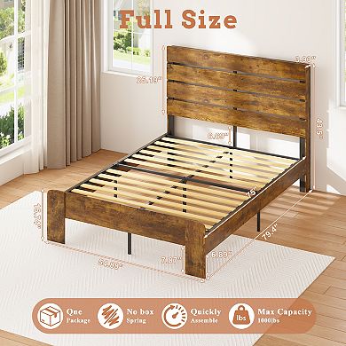 CEWOR Farmhouse Wooden Platform Bed Frame with Headboard