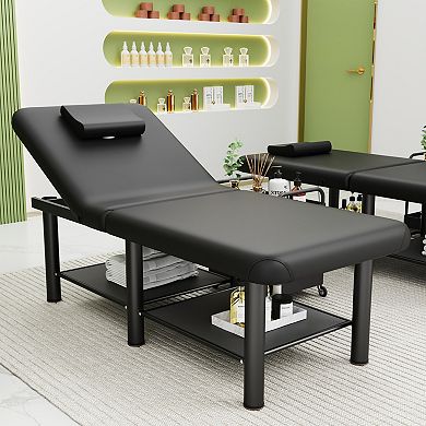 CEWOR Portable Foldable Massage Table, 6 Round Legs, PU Leather, with Storage Layer
