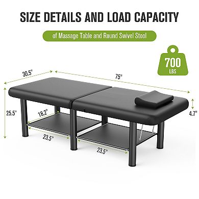 CEWOR Portable Foldable Massage Table, 6 Round Legs, PU Leather, with Storage Layer