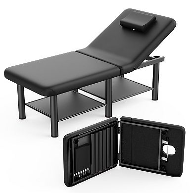 CEWOR Portable Foldable Massage Table, 6 Round Legs, PU Leather, with Storage Layer