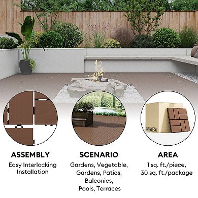 CEWOR 12"x12" Interlocking Deck Tiles, 30PCS/30 sq.ft Waterproof Patio Flooring, 8-Module Patterns