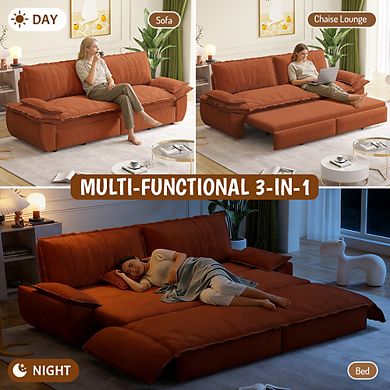 CEWOR 73.2" 3-in-1 Queen Pull Out Sofa Bed, Velvet Convertible Loveseat with Side Storage