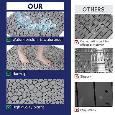 CEWOR 60 PCS Interlocking Deck Tiles Pebble pattern for Outdoor Flooring & Poolside，Grey