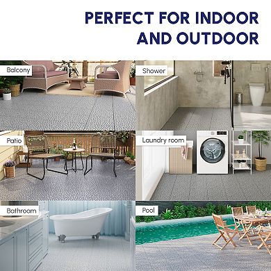 CEWOR 60 PCS Interlocking Deck Tiles Pebble pattern for Outdoor Flooring & Poolside，Grey