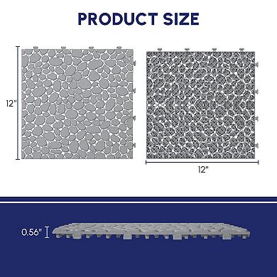 CEWOR 60 PCS Interlocking Deck Tiles Pebble pattern for Outdoor Flooring & Poolside，Grey