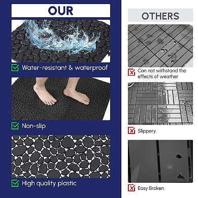 CEWOR 60 PCS Interlocking Deck Tiles Pebble pattern for Outdoor Flooring & Poolside，Black